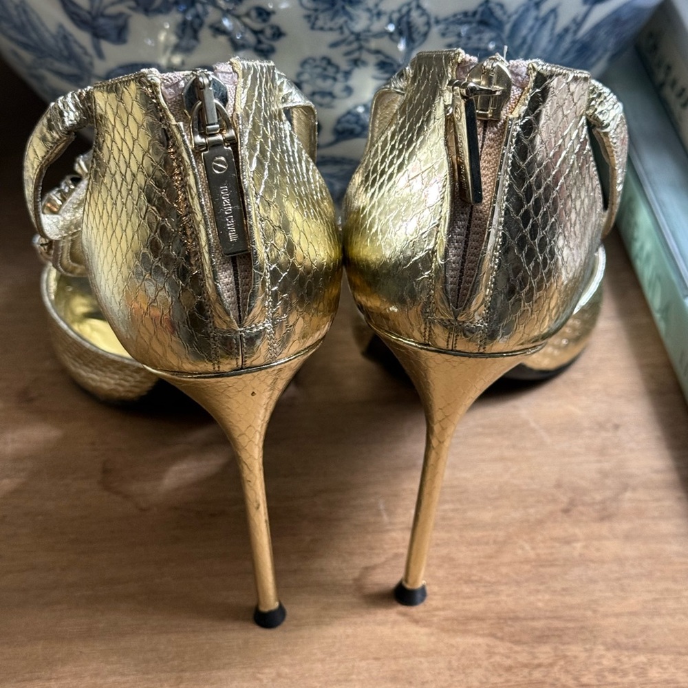 Roberto Cavalli Glamorous Gold Heels with Swarovski Crystal Serpent Snake Straps - Picture 5 of 9
